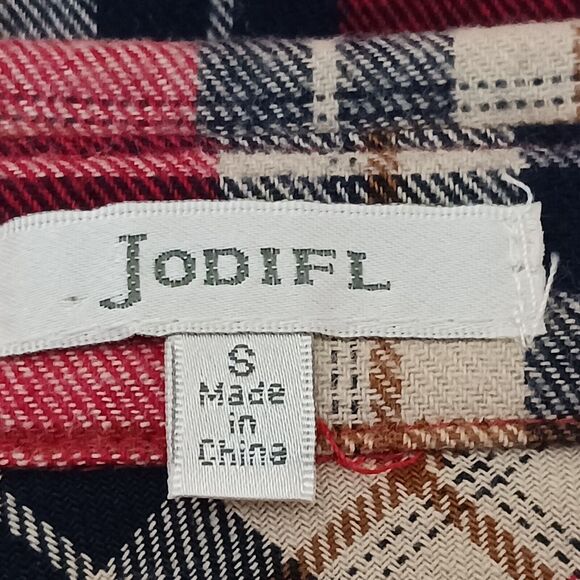 Jodifl Womens Small Red White Y2K Lace Trim Long Sleeve Plaid Button Up Shirt - Picture 7 of 9
